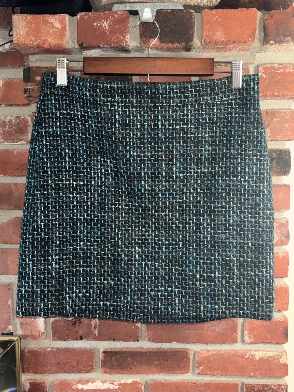 J. Crew Teal & Black Tweed Mini Skirt